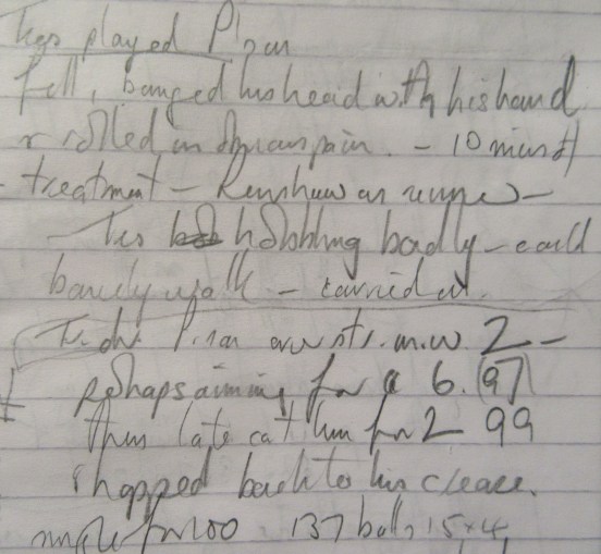 IMG_1115 Lancs v Som Day 1 Tres broken foot and 100 2